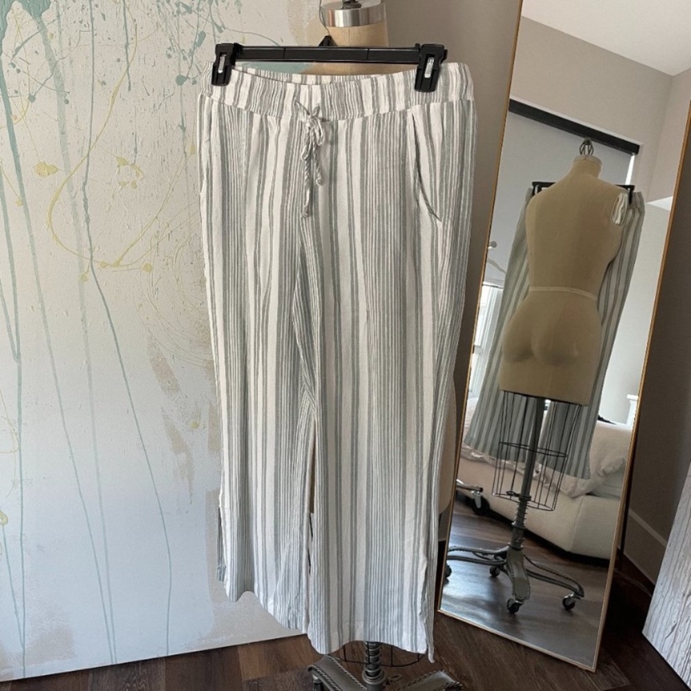 NWOT Anthropologie Cloth & Stone Striped Wide-Leg Linen Beach Summer Pants M - Picture 6 of 11
